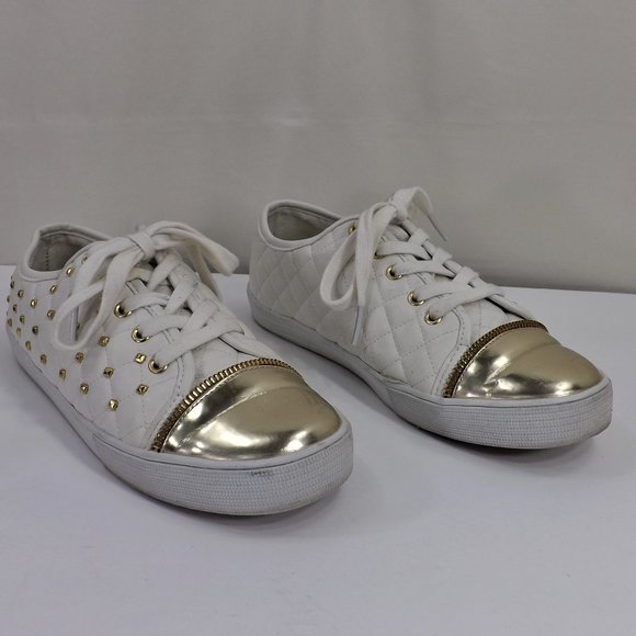 MICHAEL Michael Kors Melbourne Quilted Vegan Leather w Gold Bling Tennis Shoes 5 - Picture 7 of 12